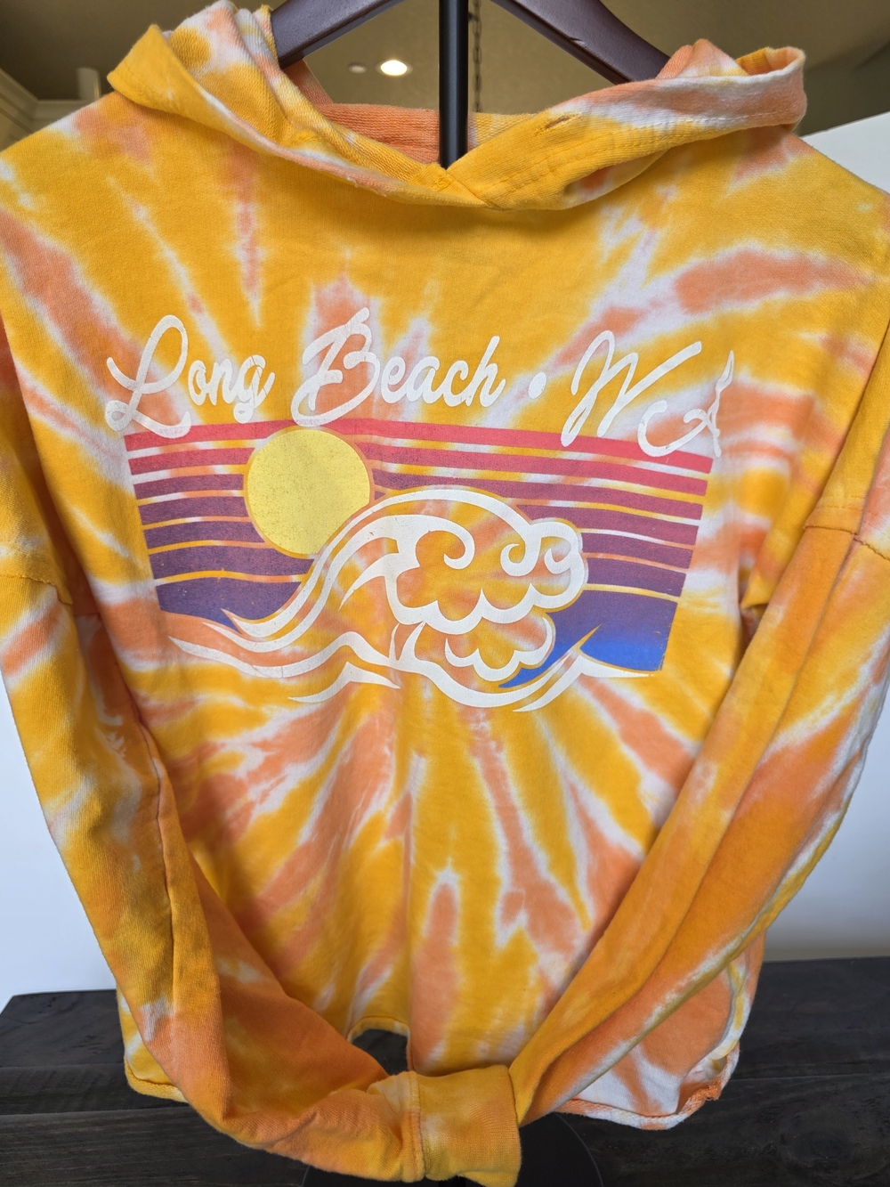 US Apparel Longbeach, WA Orange & Yellow Tie-Dye Crop Pullover Hoodie